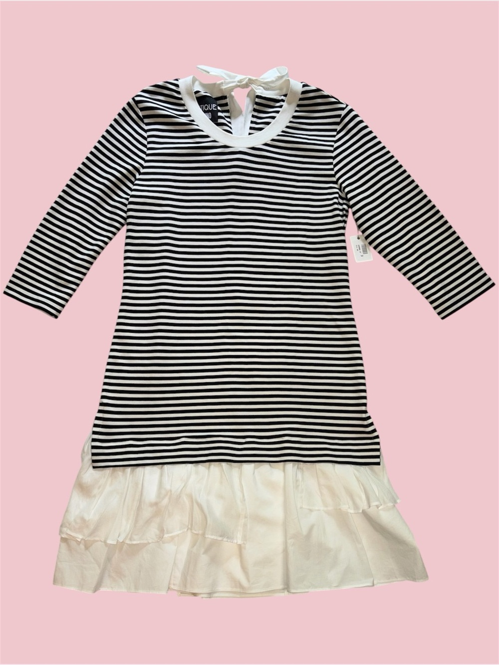 Boutique Moschino Striped Black & White Layered Ruffle Midi Dress
